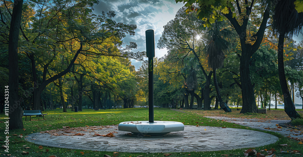 Poster big island like internet router in the park.