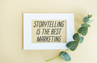 Storytelling id the best marketing written under torn paper. Advertising storytelling copywriting...