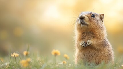 Groundhog on summer background with copy space, Groundhog Day concept