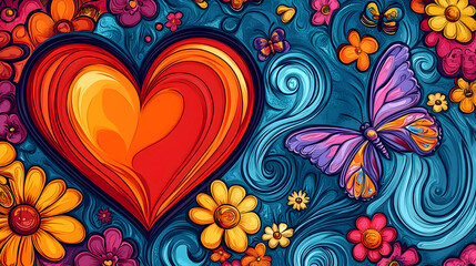 Vibrant Floral Heart Illustration