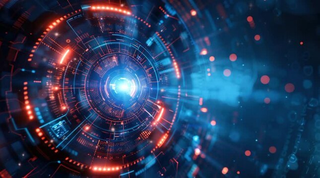 Digital blue tech circle on dark background. Science, universe, futuristic digital technologies concept