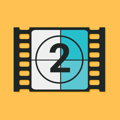 Cinema movie screen countdown icon. Retro cinema movie timer counter. Vector illustration