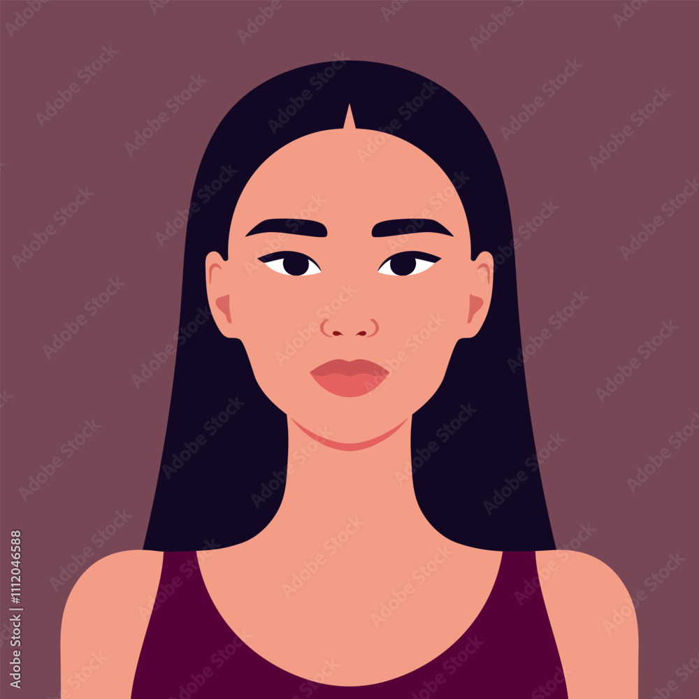 Wall mural Young Asian woman portrait. Beautiful Asian female avatar. Vector illustration