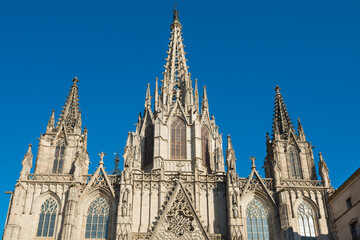 Fototapeta premium Facade of gothic Cathedral Of Barcelona in Spain