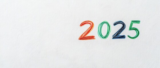 Colorful hand-drawn '2025' on a white background for future planning theme.