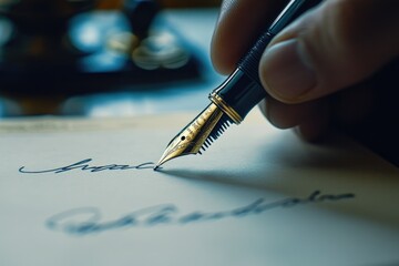 Person Writing with Fountain Pen