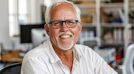 Fototapeta premium portrait of successful senior businessman looking at camera and smiling inside modern office building 