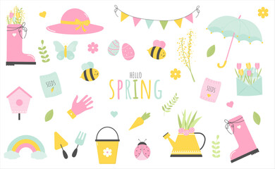 Set of spring in the garden isolated clipart. decorative vector spring set