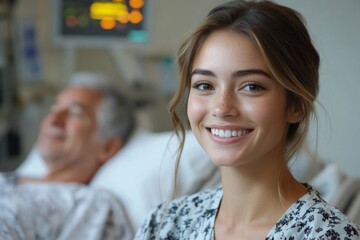 Fototapeta premium A nurse in scrubs smiling warmly. Generative AI