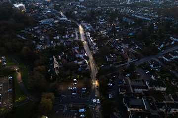 Aerial drone night scape of Bishops Stortford in England