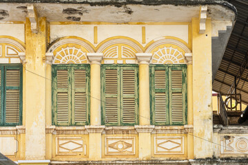 details on the facade of a colonial house in the city of Kampot in Cambodia
