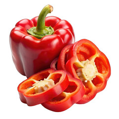 Red peppers with slices isolated on transparent background