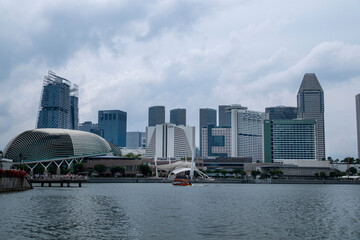 Marina Bay Sands, Singapore. Beautiful views of nearby buildings on the waters of Marina Bay Sands.
