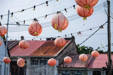 Red lanterns at the entrance to the Chinese restaurant