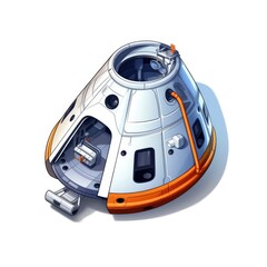 Spacecraft capsule, open hatch, interior view.