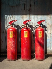 Obraz premium Three Red Fire Extinguishers