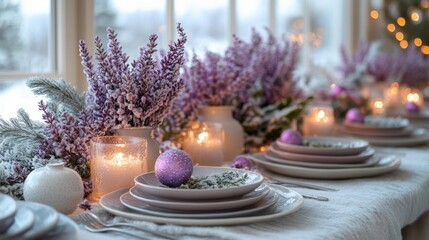 Soft gray and icy lavender New Year theme.. Generative AI