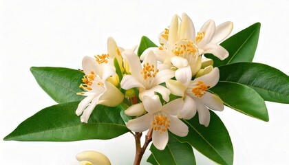 Obraz premium Neroli flowers. Citrus aurantium Neroli blossom on branch isolated on on white background