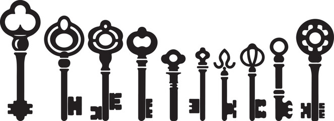set of key icon silhouette design vector art illustration.