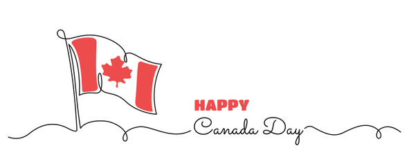 Canadian flag single line art drawing. Happy Canada Day abstract minimal banner design. Vector illustration isolated on white background. © Anastasiia