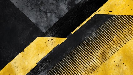Abstract black and yellow grunge background with diagonal lines and texture.