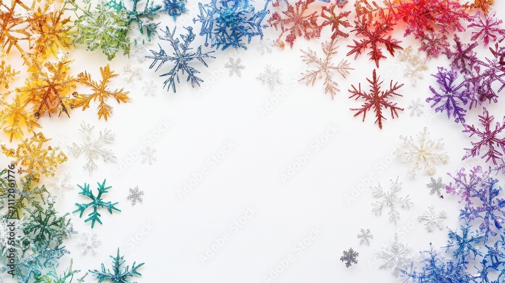Fototapete delicate snowflakes in various rainbow colors form a beautiful border, leaving room in the center fo