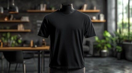 Naklejka premium Baseball Tee 3D Render Mockup Black Color T-Shirt on Mannequin. Generative AI