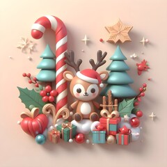 3d rendering illustration of cute Christmas character element on clear background