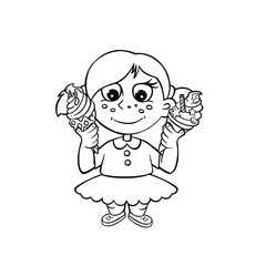 A little girl happily holding two ice cream cones illustration