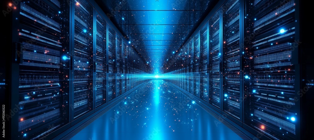 Aufkleber Bigdata server center room. Hardware computing infrastructure system. Generative AI technology.	
