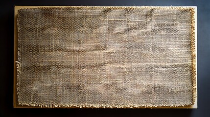 A rustic burlap fabric stretched over a wooden frame with a slight yellow hue