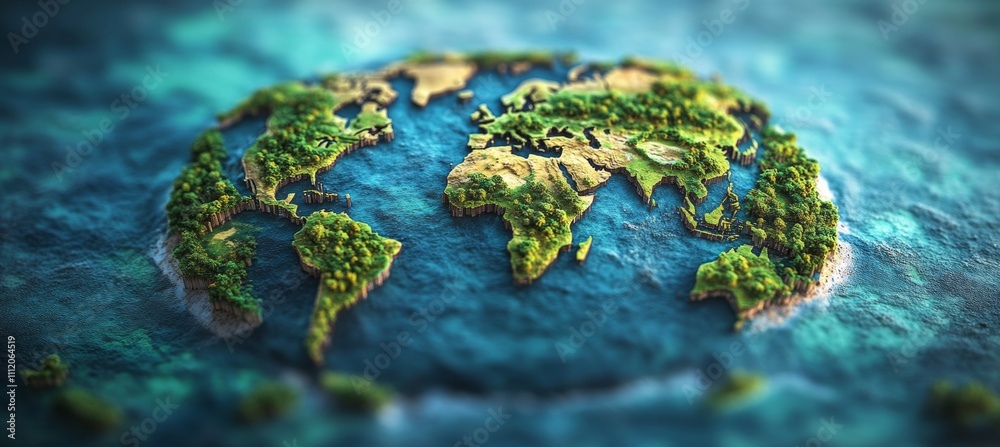 Aufkleber World map with green nature. Global earth atlas. Generative AI technology.