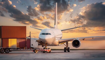 Obraz premium Beneath Vibrant Clouds: Air Cargo Operations at Sunset