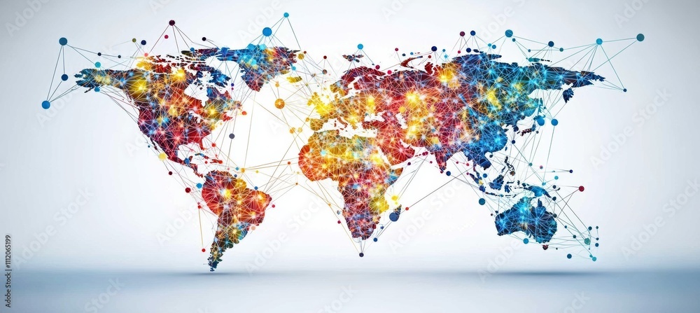 Aufkleber Colorful earth world map with network connection. Global earth atlas. Generative AI technology.