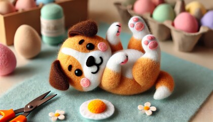 Naklejka premium A cute felt crafted dog looking like it is entirely made from felt material.