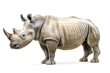 Fototapeta premium A white rhinoceros stands on a white background