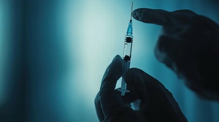 A medical syringe and vaccine preparation process in a healthcare setting. AI generated image