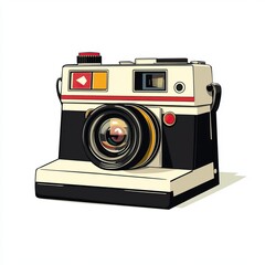 Classic vintage Polaroid camera featuring a retro design, elegant colors, and a distinctive lens,...