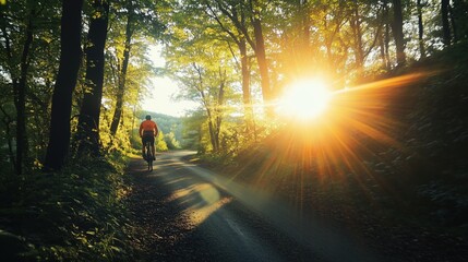 Radfahrer auf sonnigem Waldweg