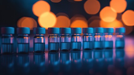 Obraz premium Close-up of vaccine vials and syringes with medical and laboratory context. AI generated image