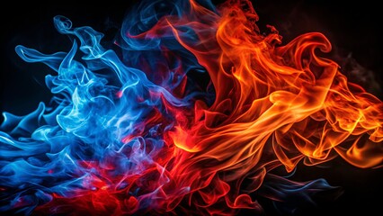 Fototapeta premium Captivating Red and Blue Flames Dancing Against a Deep Black Background, Creating a Striking Contrast and Evoking the Elemental Power of Fire in Stunning Candid Photography