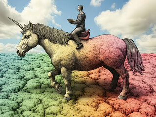 Fototapeta premium Businessman Riding Unicorn Illustration