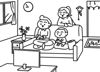 Father playing game with son.