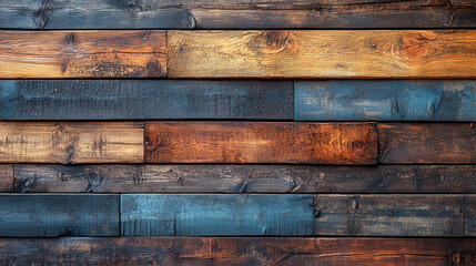 Colorful wooden planks arranged in a decorative pattern suitable for interior design and rustic aesthetics. Generative AI