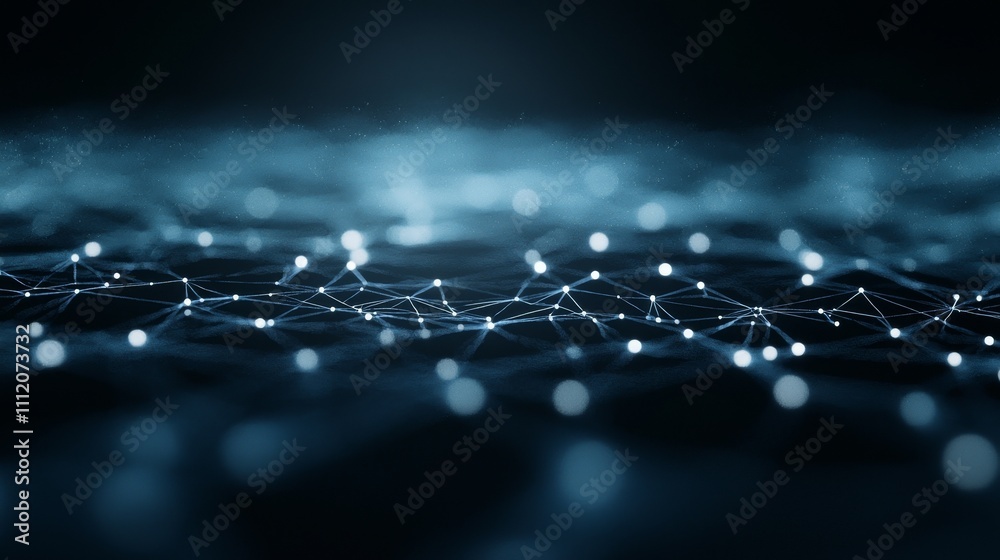 Poster A mesmerizing abstract representation of interconnected nodes and pathways illuminated by a blue glow, creating a sense of depth and digital complexity.