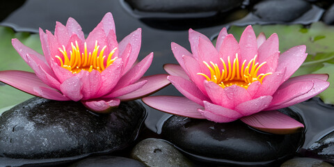 Pink Water Lilies Blooming on Calm Pond Surface