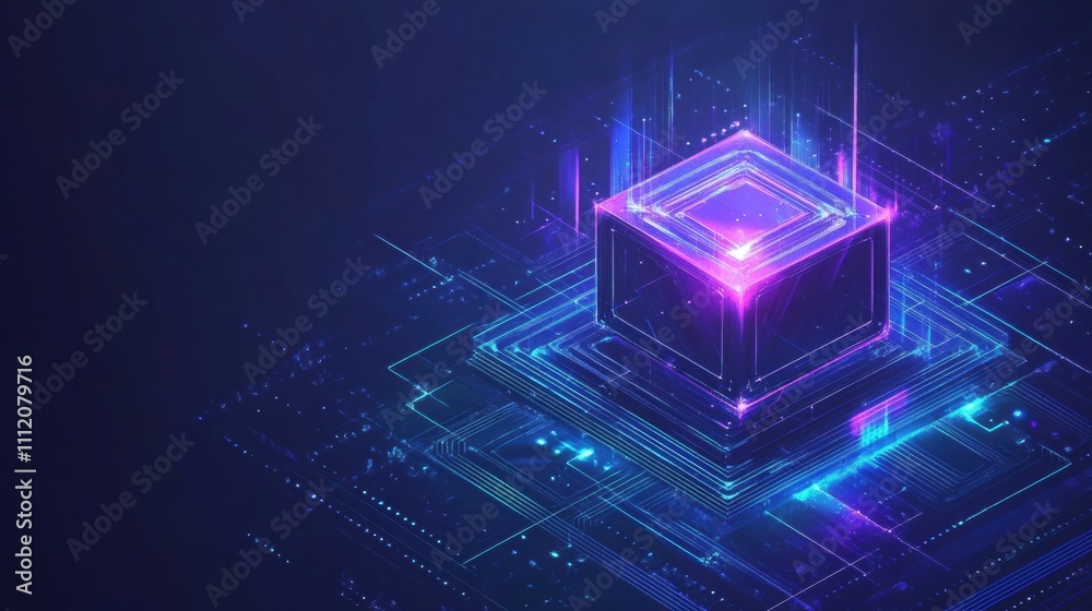 Fototapete A digital AI chip merges with a tech brain design on a dark blue background, symbolizing advanced AI concepts. Generative AI