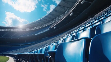 Fototapeta premium Empty stadium seats, a silent testament to the absence of fans, symbolizing the void left by the lack of human connection and shared experiences in the face of challenges.