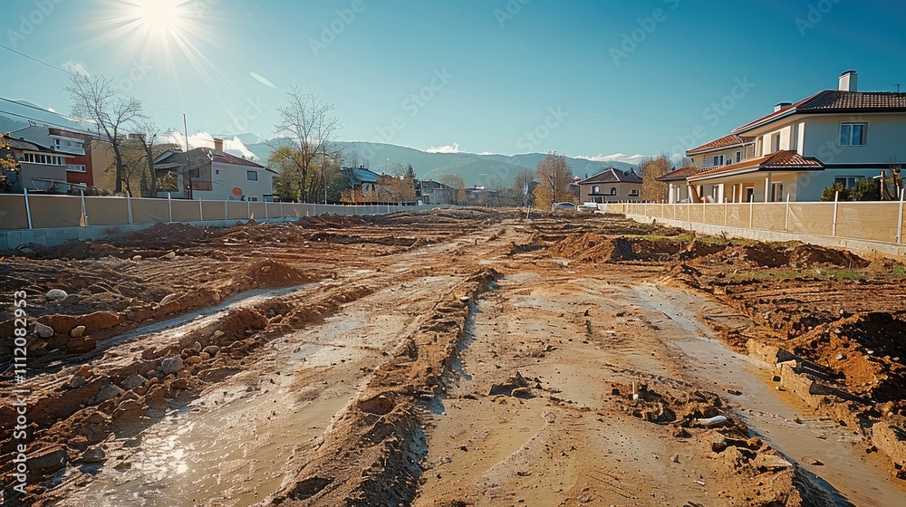 Poster Landscape of a construction site with empty space in the middle.