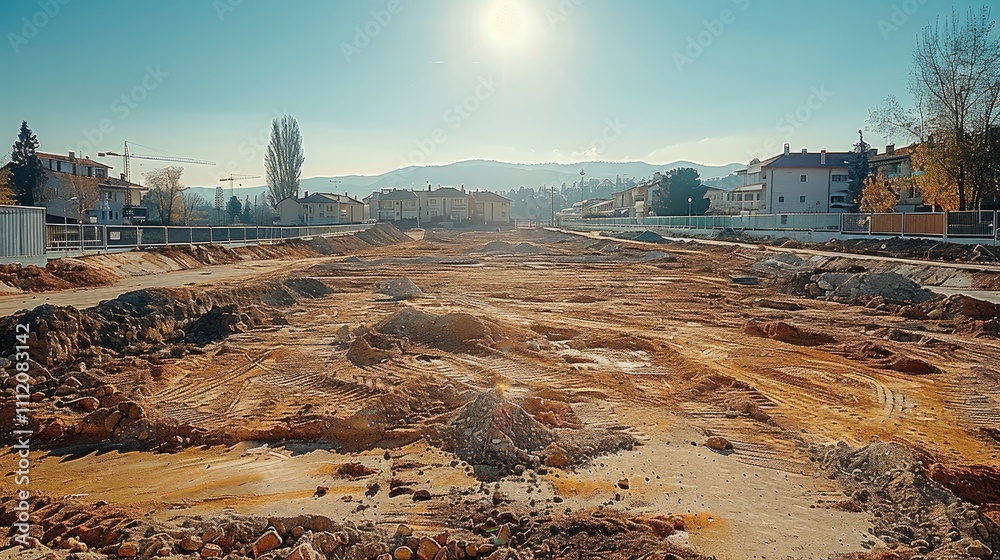 Poster Landscape of a construction site with empty space in the middle.